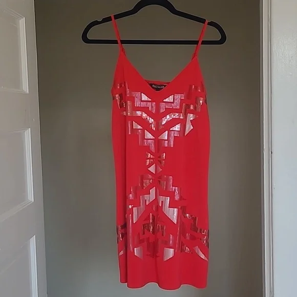 Express Sequin Aztec Art Deco Mini Slip Dress | Pink XS - Picture 10 of 11